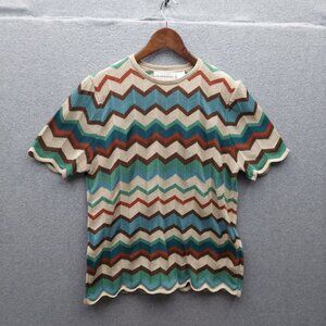 Alfred Dunner Chevron Striped Knit Sweater L Beige Multicolor Acrylic Short Slee